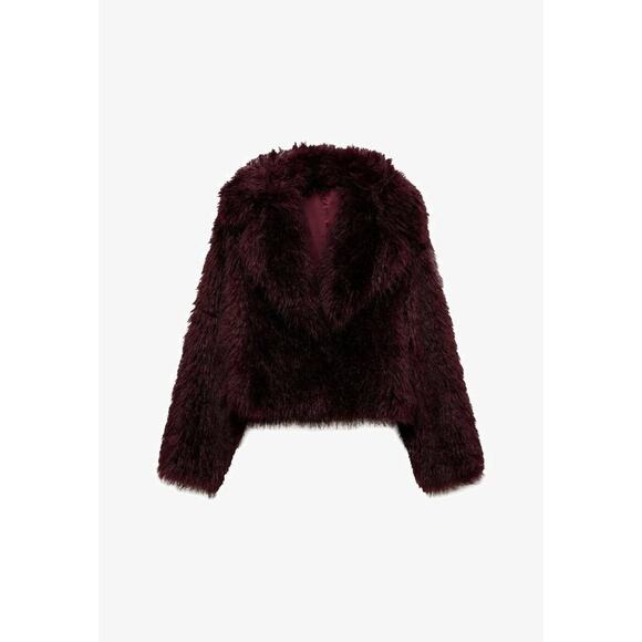 Mango Fur Jacket With Lapels - L - Burgundy - Picture 1 of 7